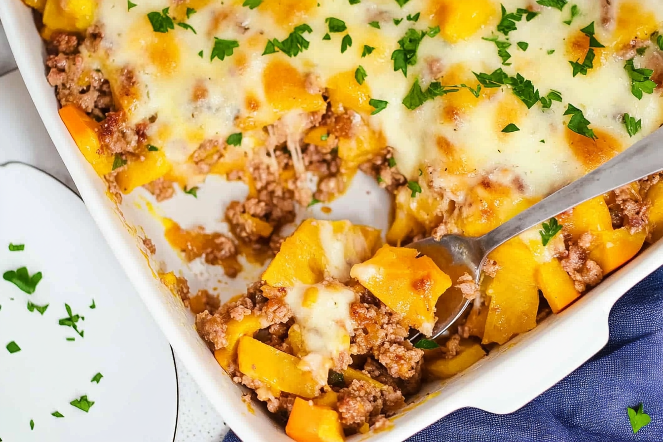 Courge rôtie à la viande hachée