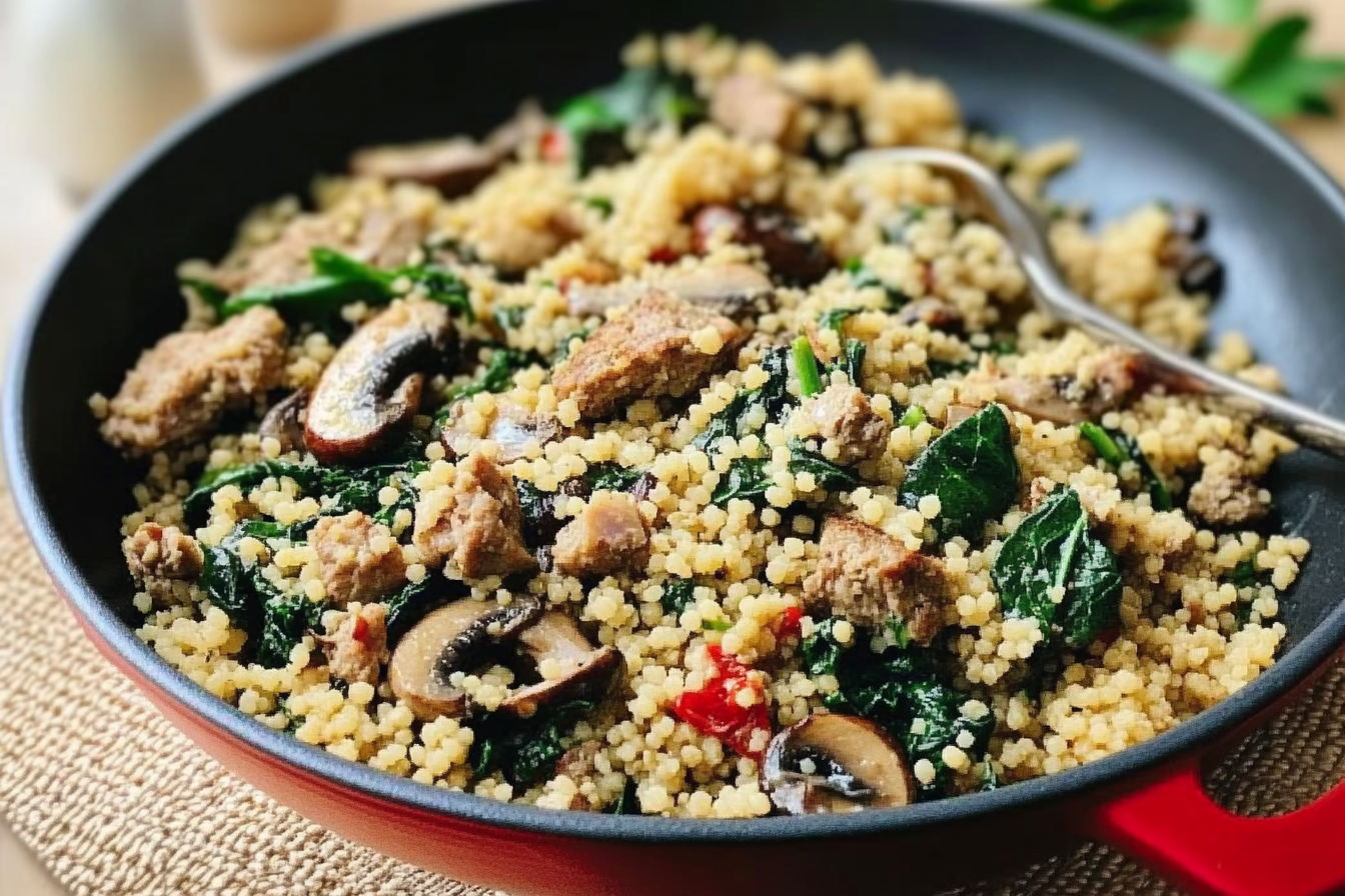 Couscous aux champignons et épinards