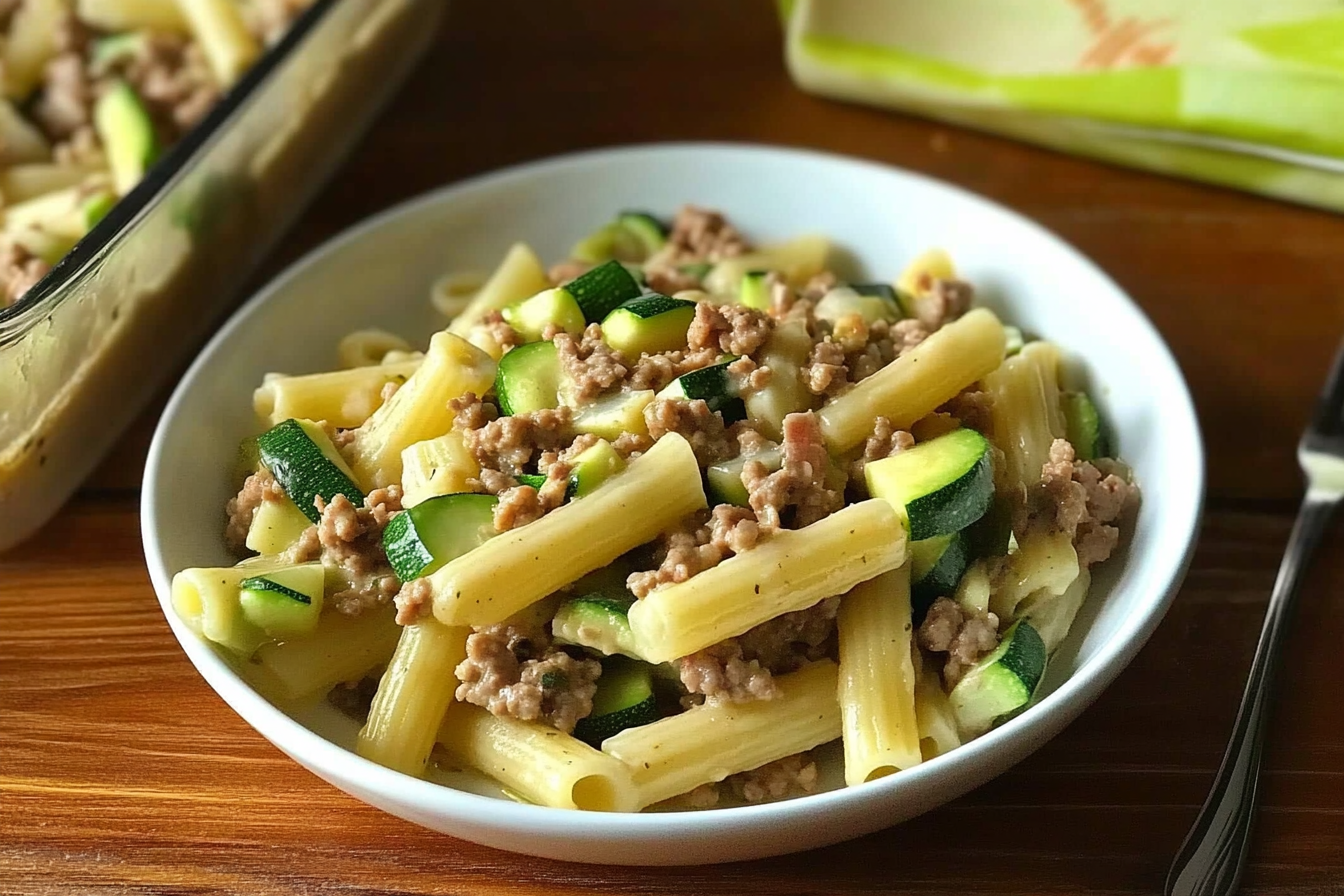 Macaroni au courgette et viande