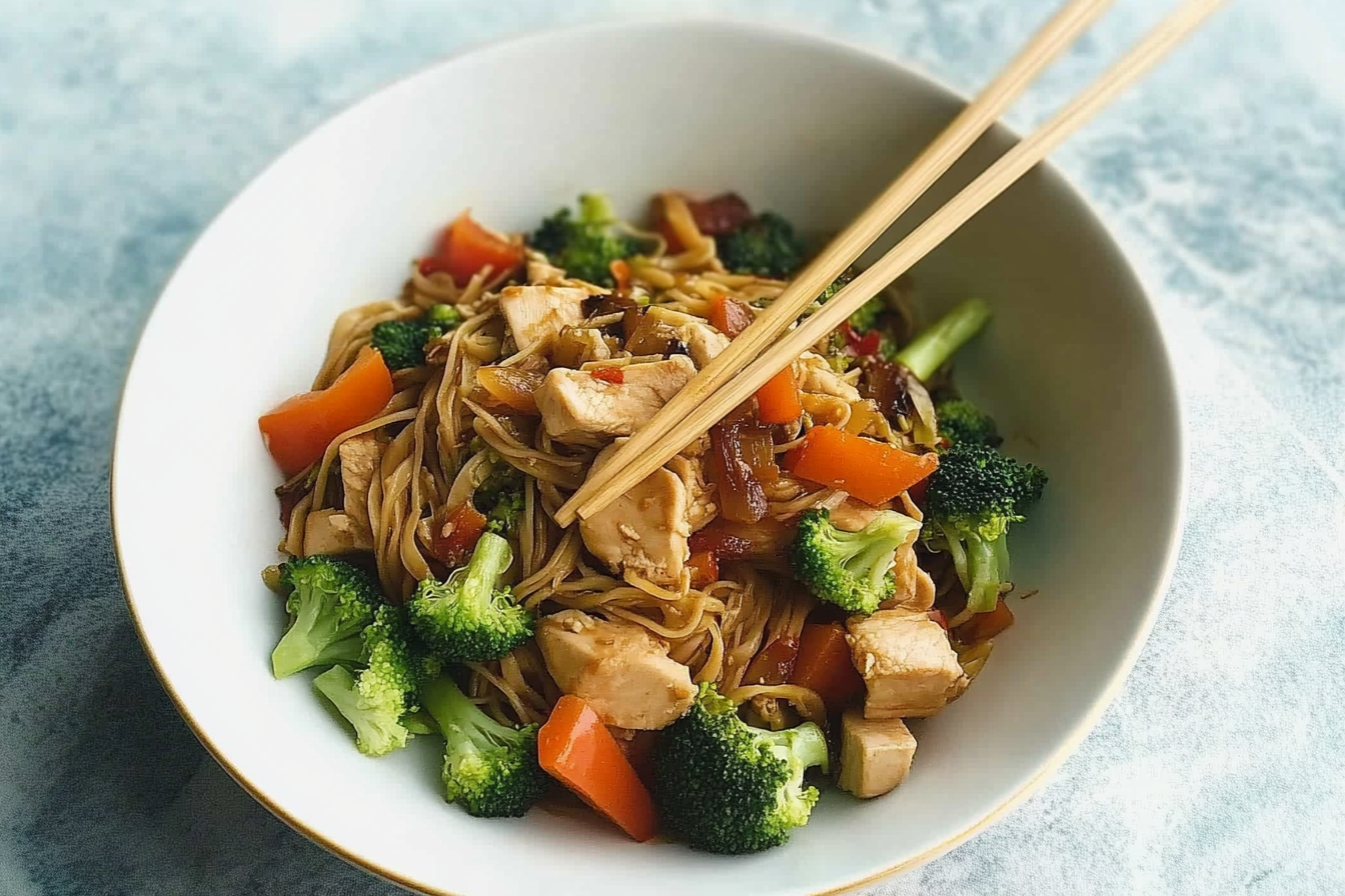 Noodles au poulet et brocoli