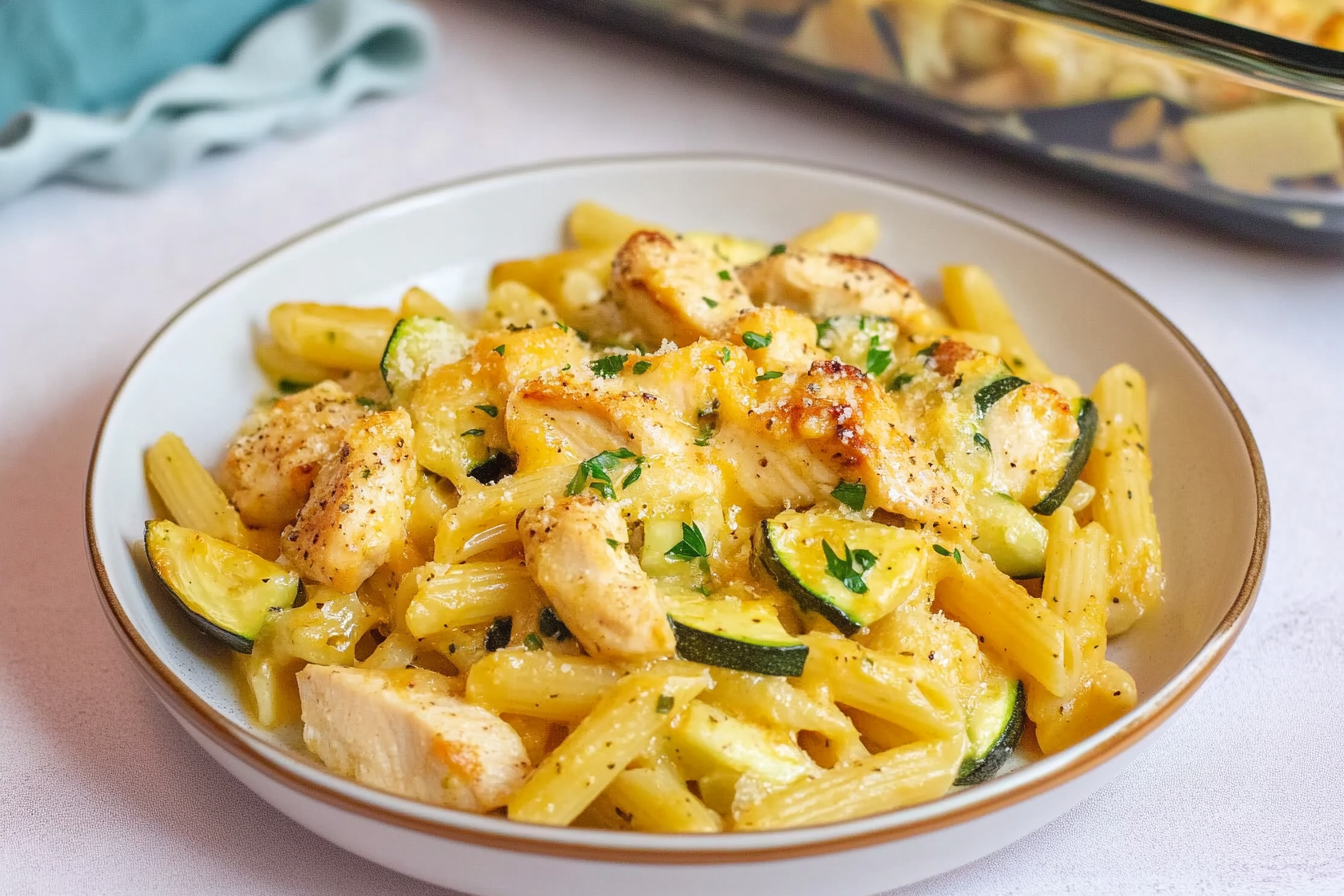 Pâtes au poulet et courgette