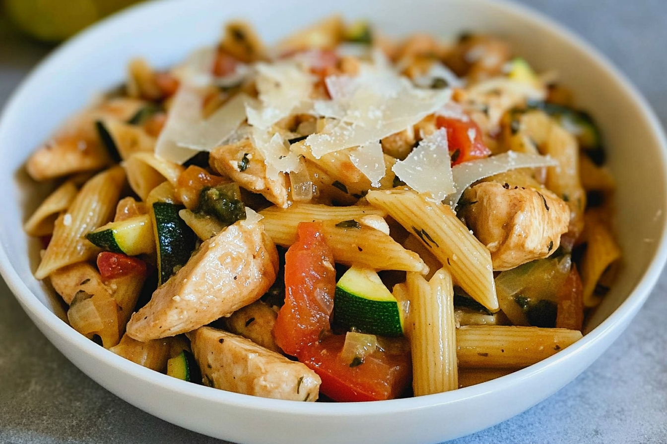 Pâtes complètes au poulet et légumes