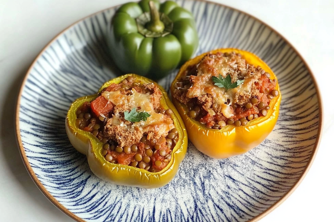 Pimientos farcis aux lentilles et viande