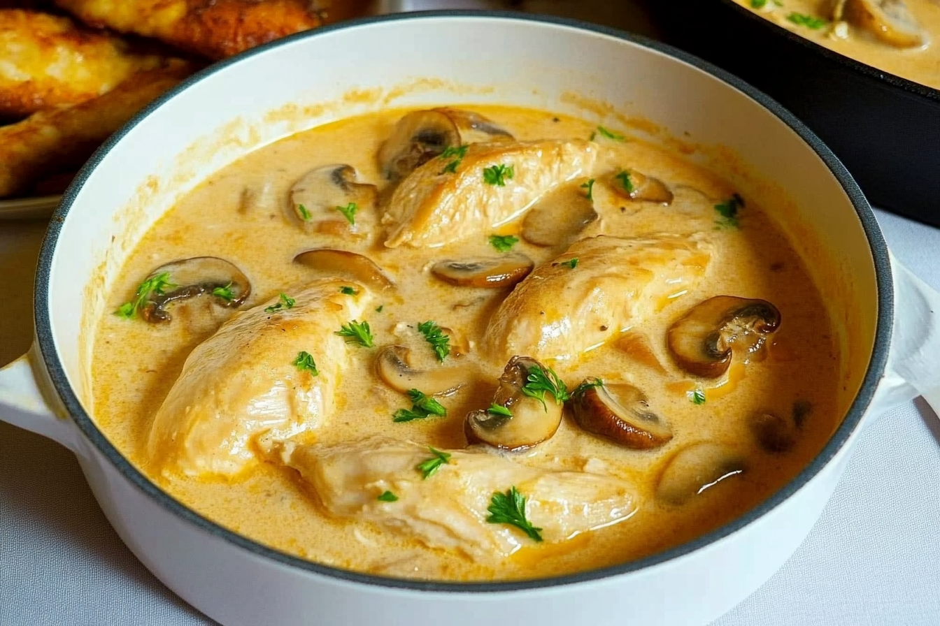 Poulet à la crème et champignons
