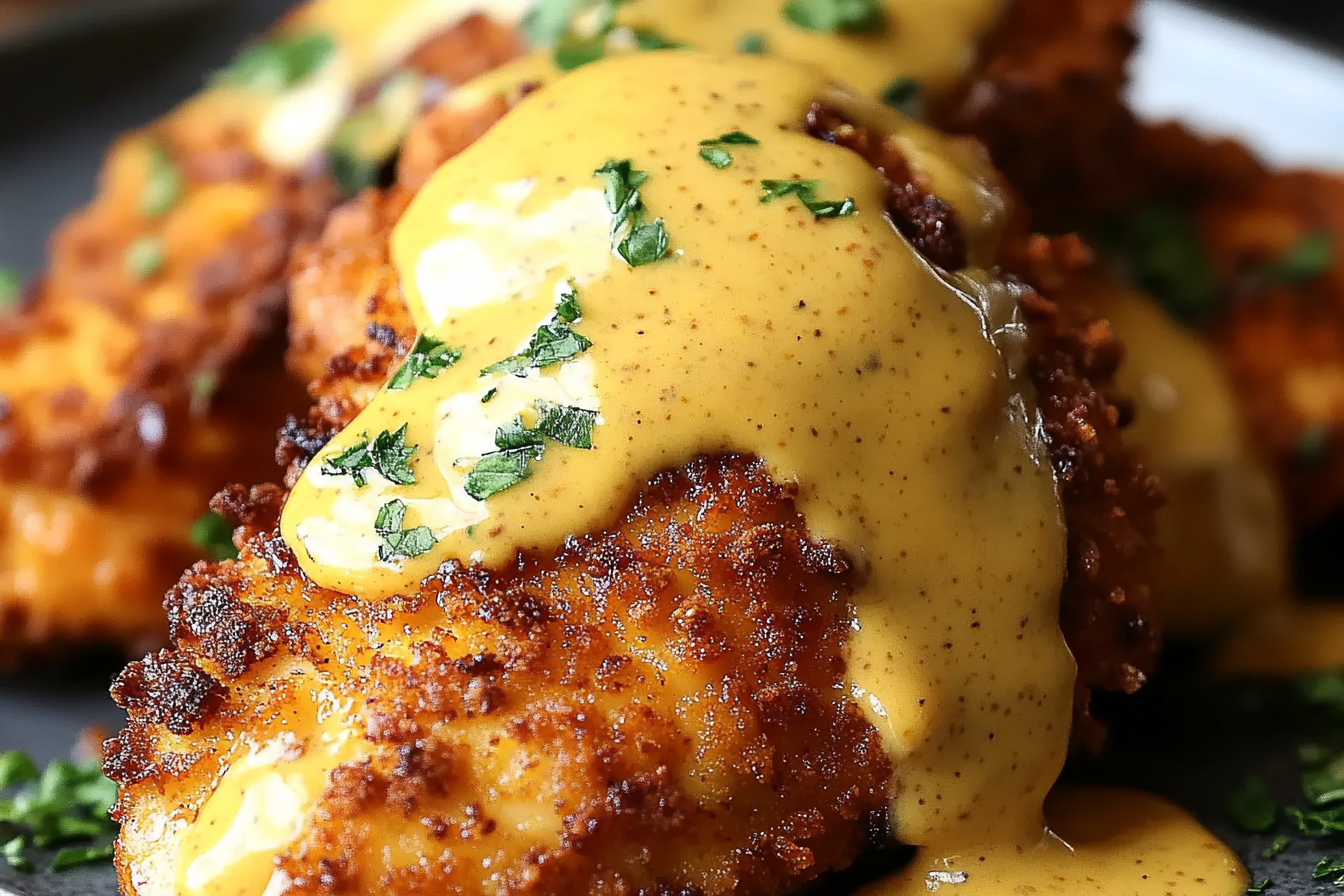Poulet bretzel sauce moutarde cheddar