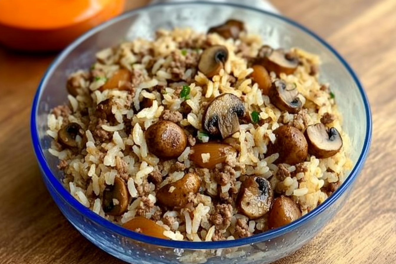 Riz aux champignons et viande hachée
