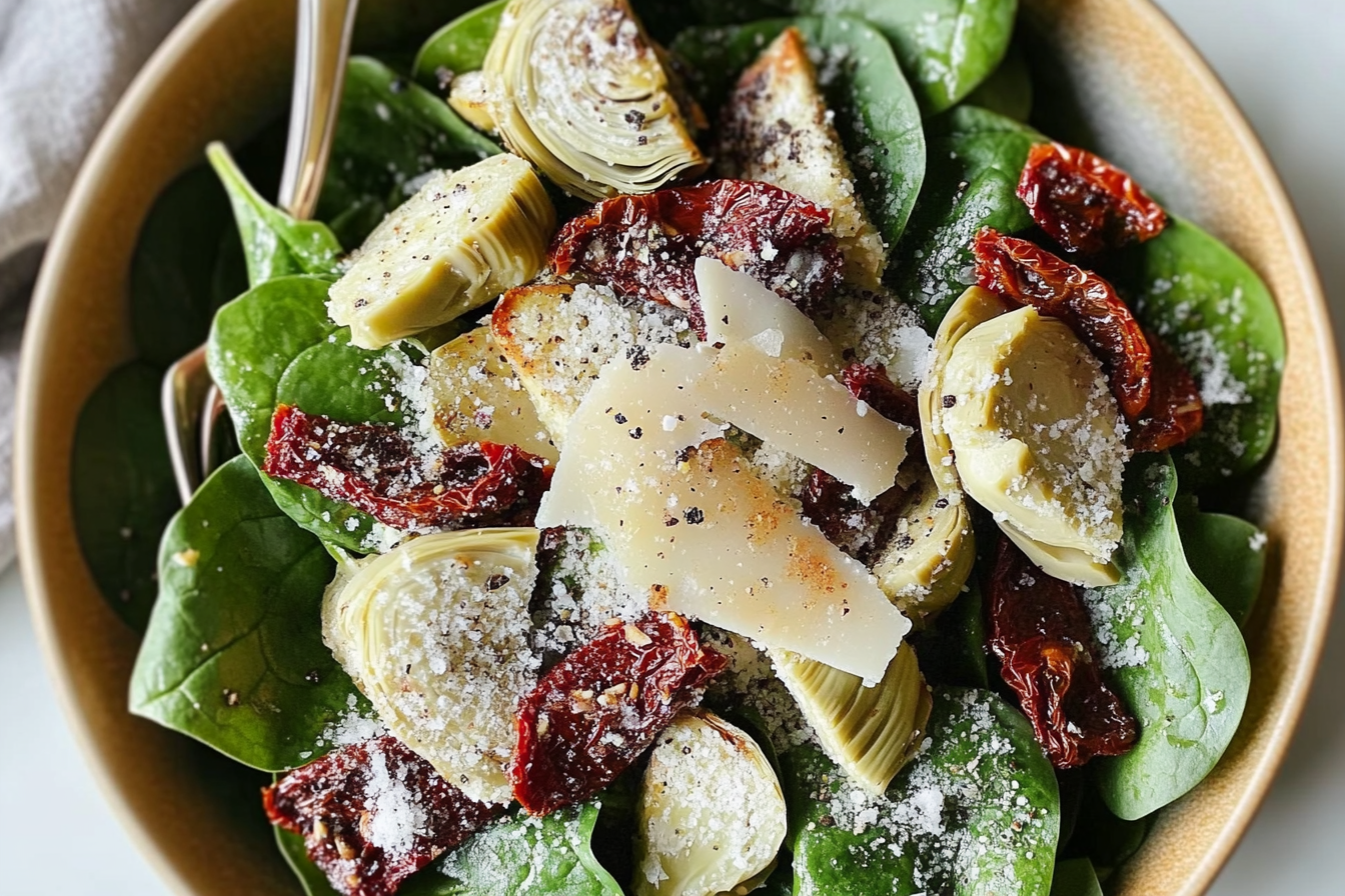Salade de épinards et alcachofas