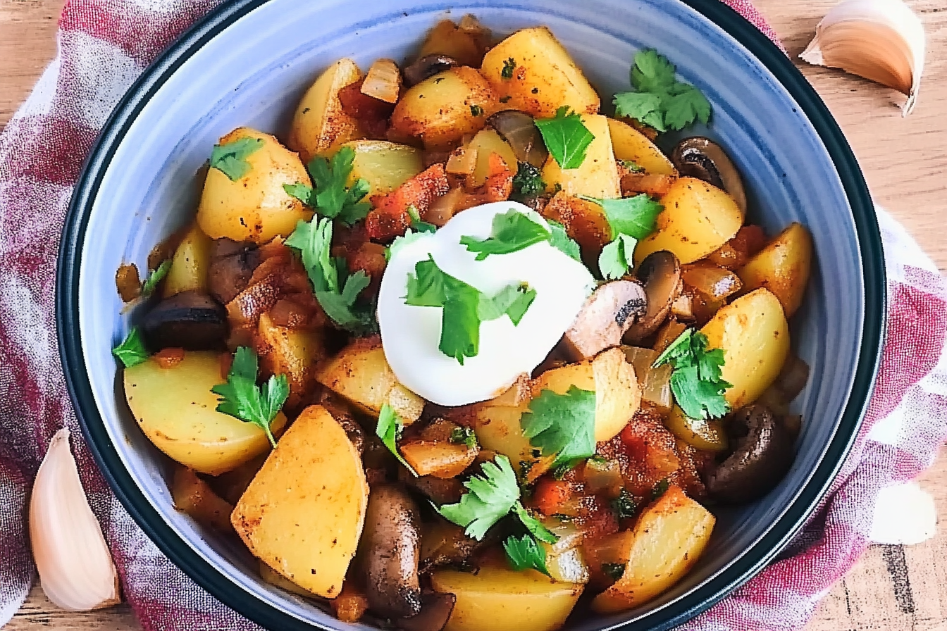 Sauté épicé de champignons et pommes de terre