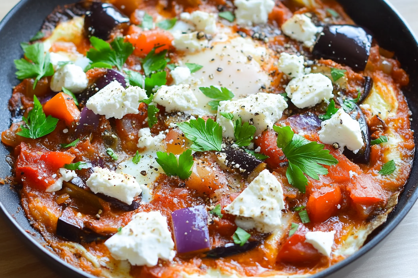 Shakshuka aux aubergines et feta