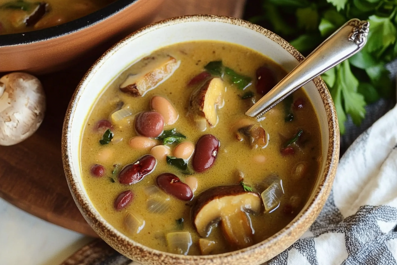 Soupe crémeuse aux champignons et haricots