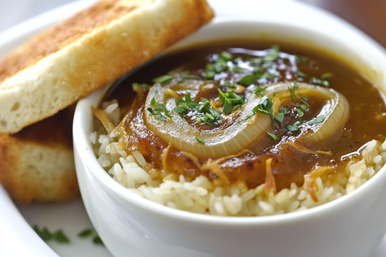 Sopa de cebolla con arroz