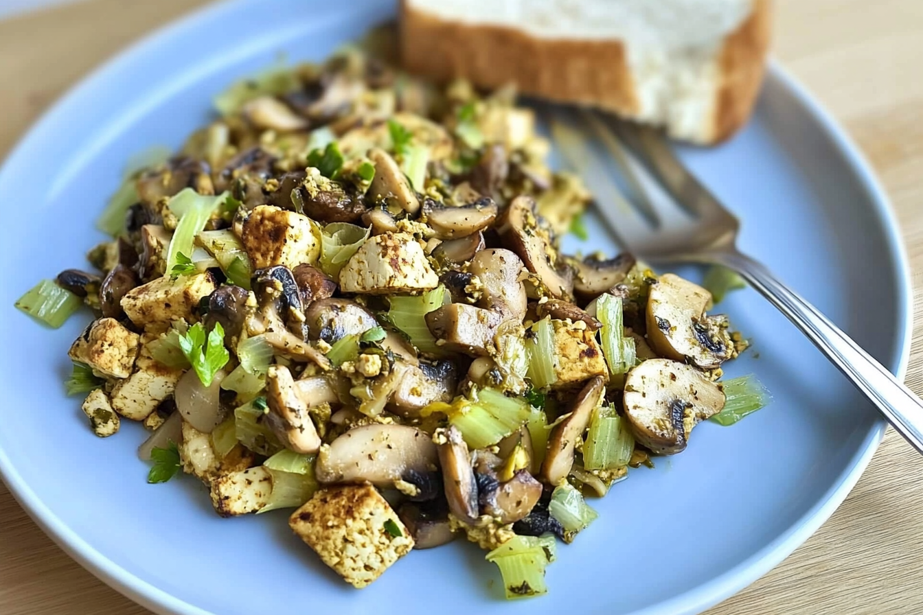 Tofu aux champignons et poireaux