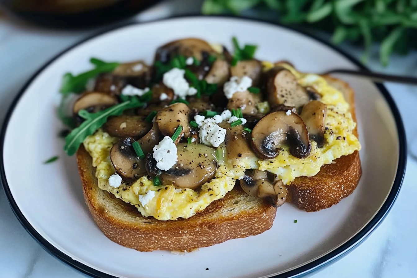 Tostada aux œufs et champignons