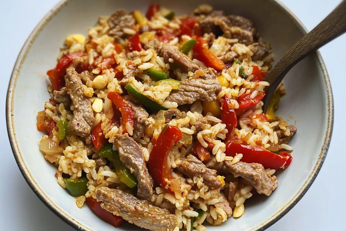 Riz avec boeuf et poivrons