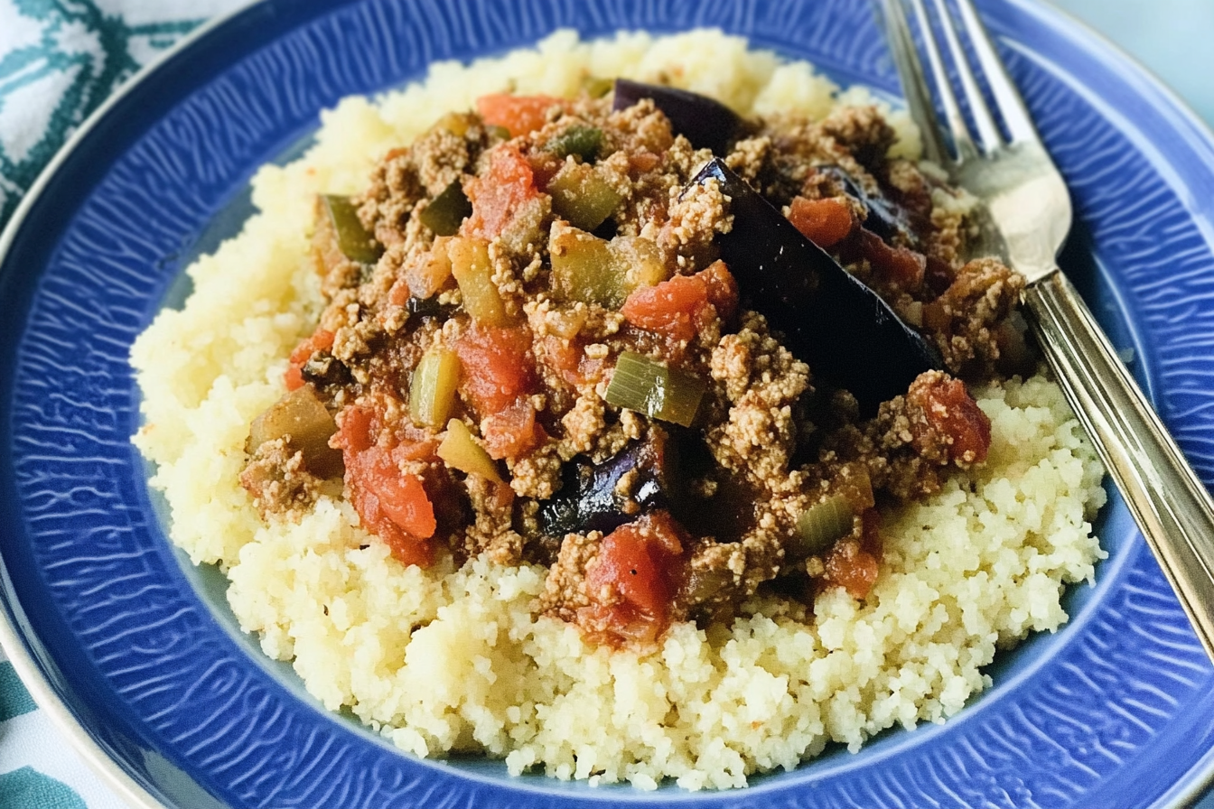 Boeuf haché, aubergines et couscous