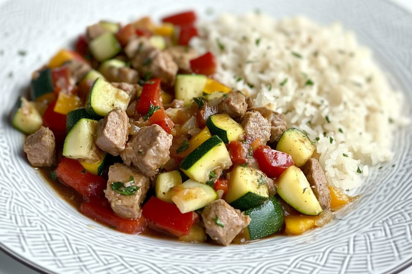 Boeuf sauté aux courgettes et poivrons