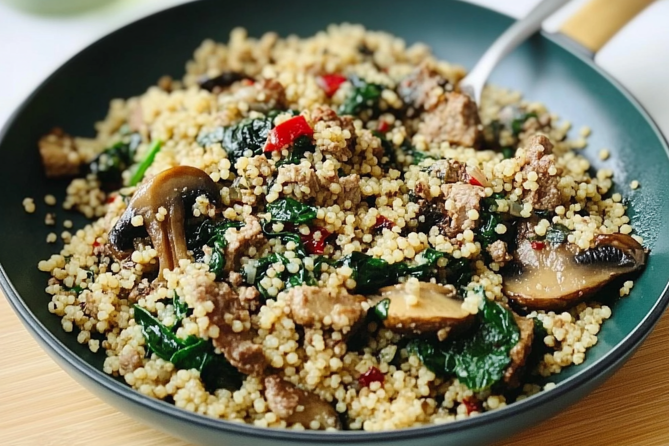 Couscous aux champignons et épinards