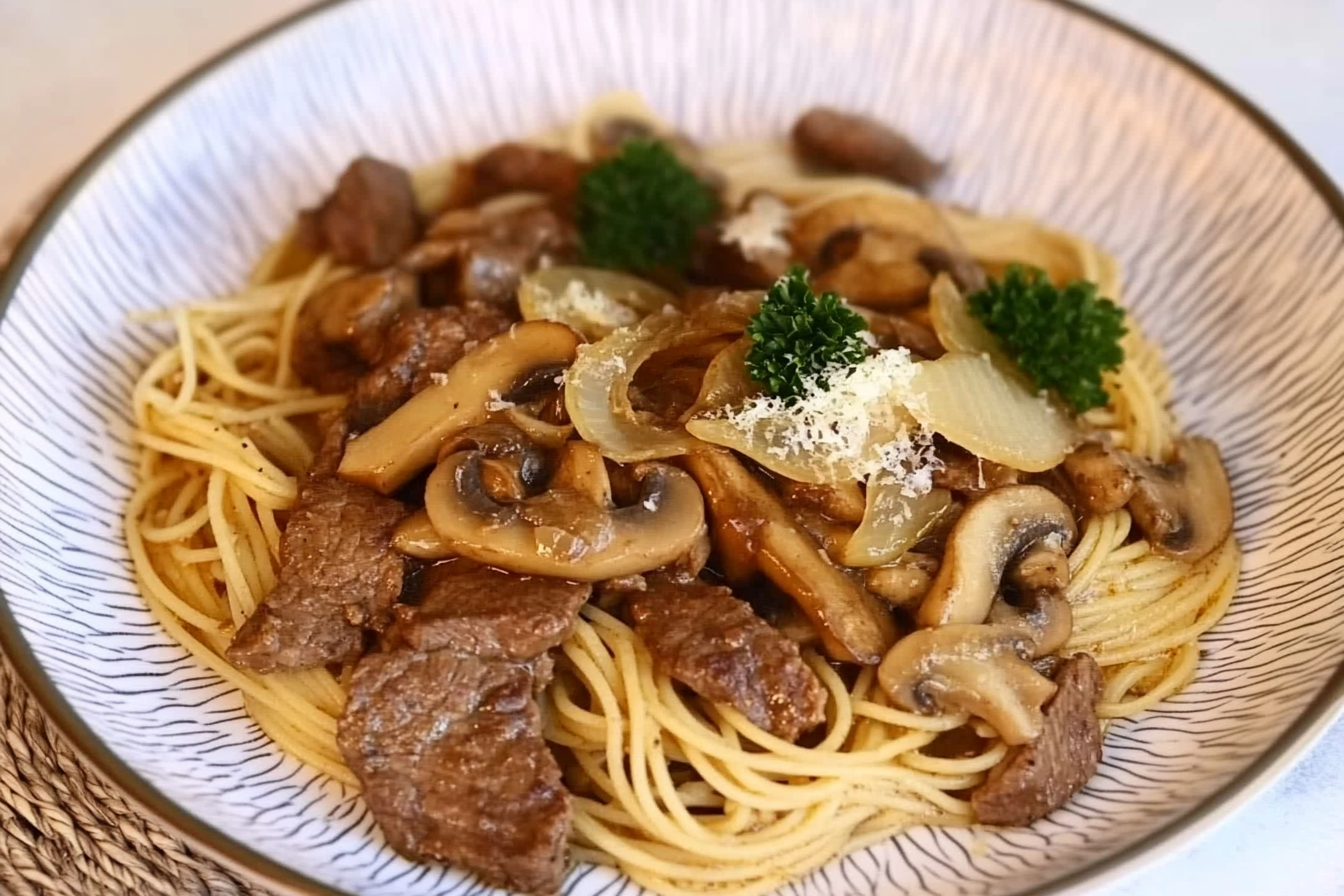 Espaguetis au bœuf et champignons