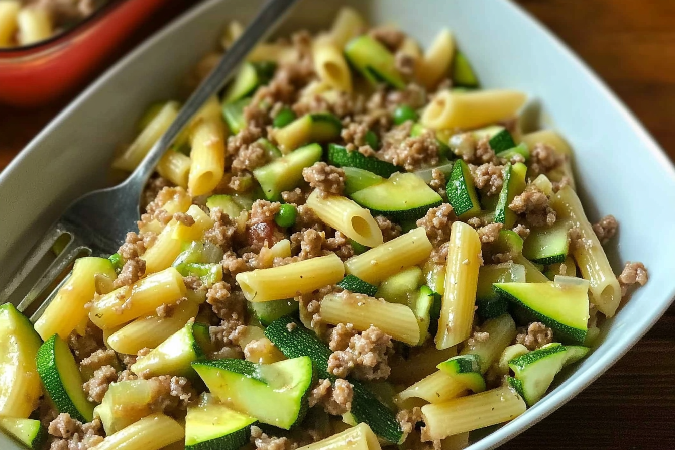 Macaroni au courgette et viande