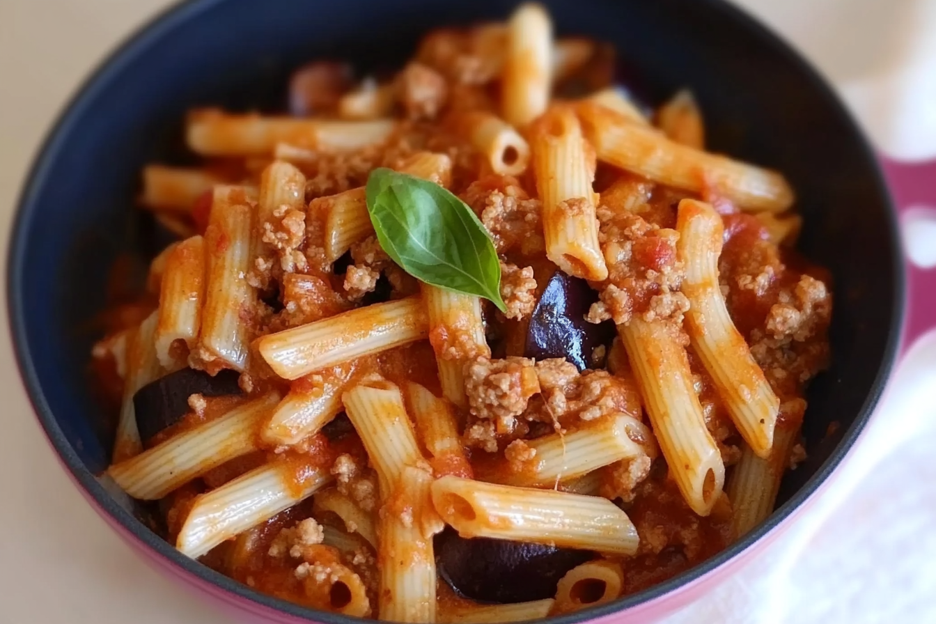Macaroni aubergine et viande hachée