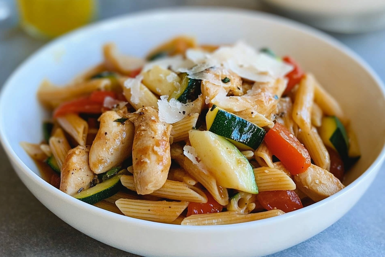 Pâtes complètes au poulet et légumes