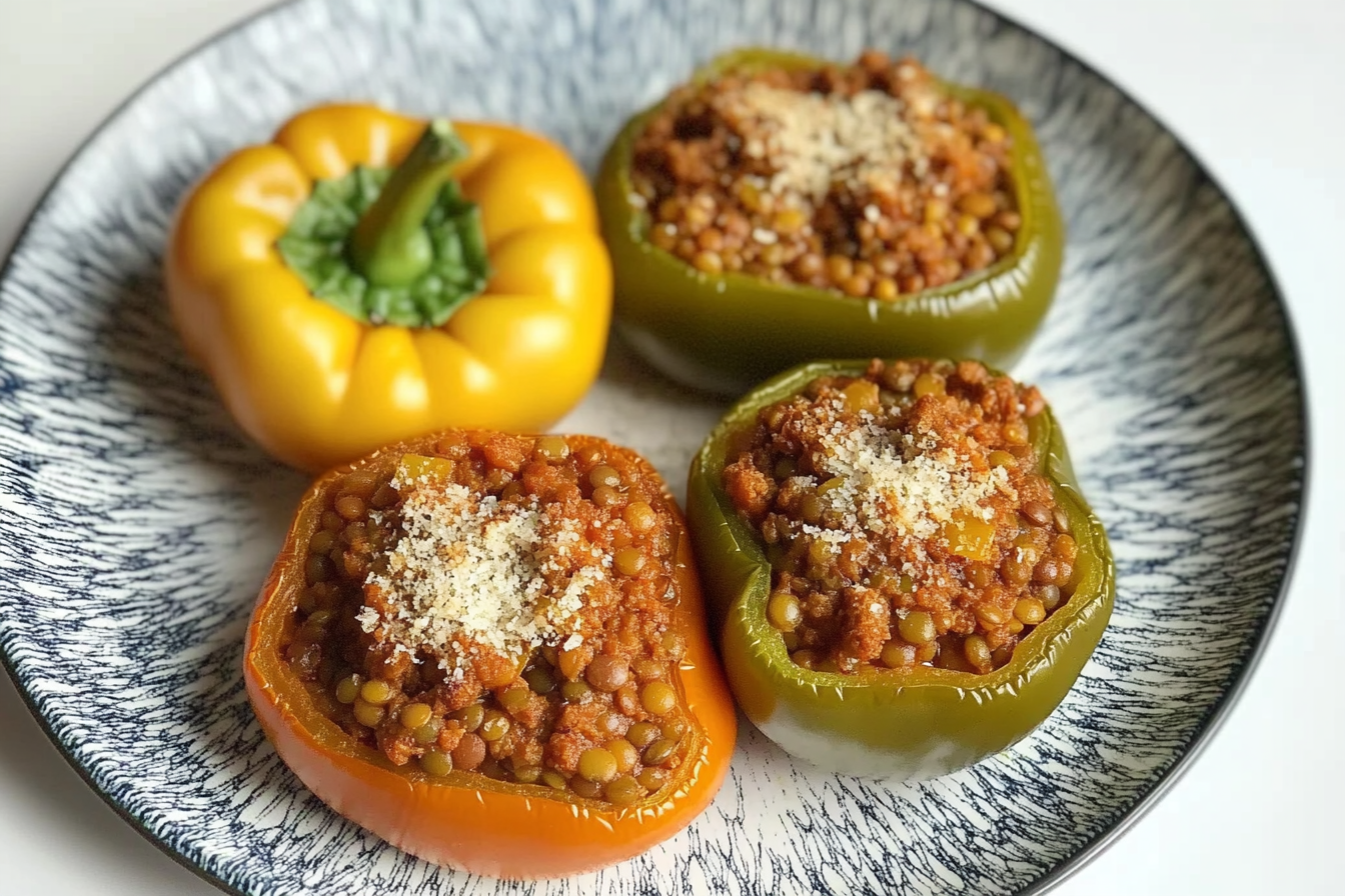Pimientos farcis aux lentilles et viande