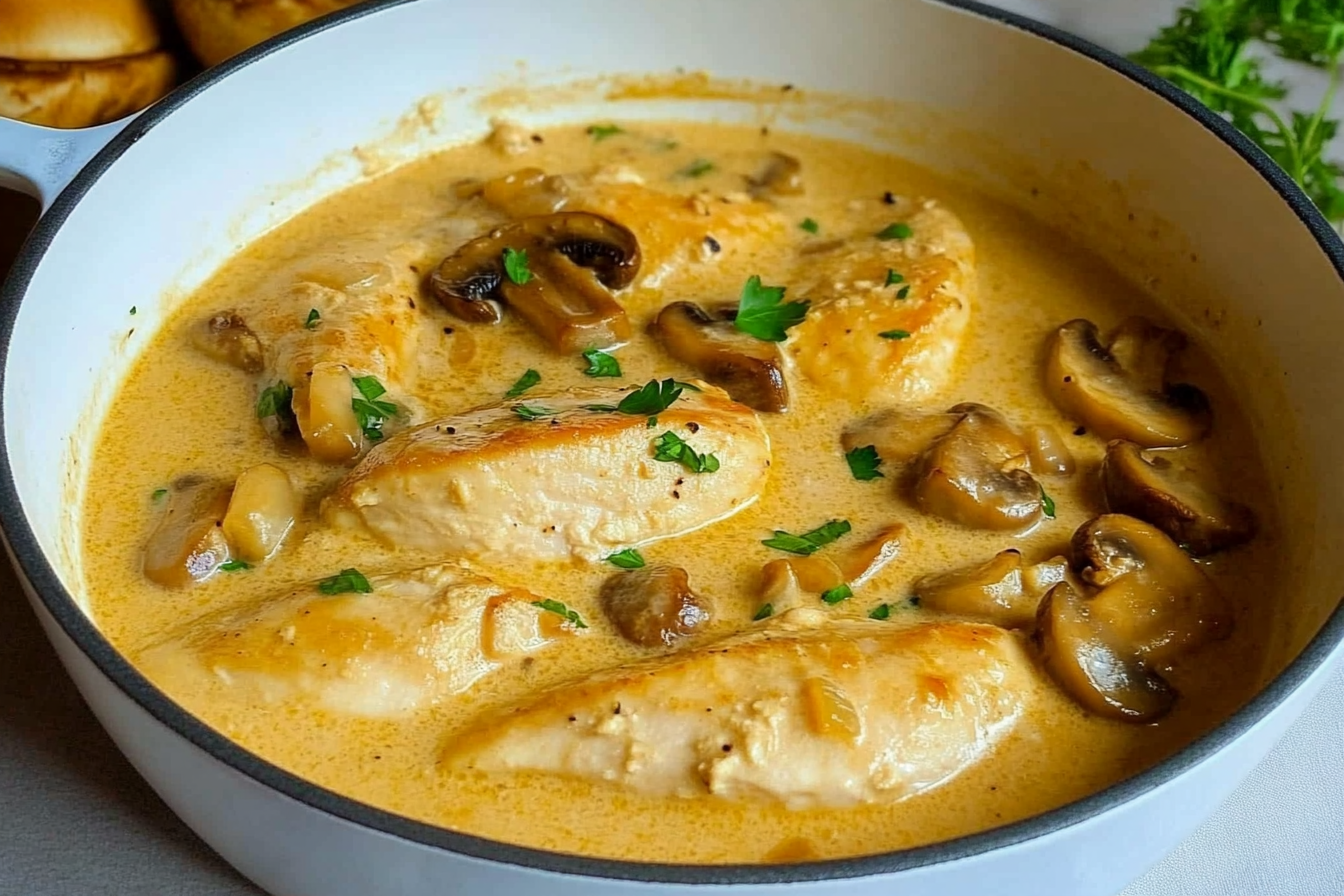 Poulet à la crème et champignons