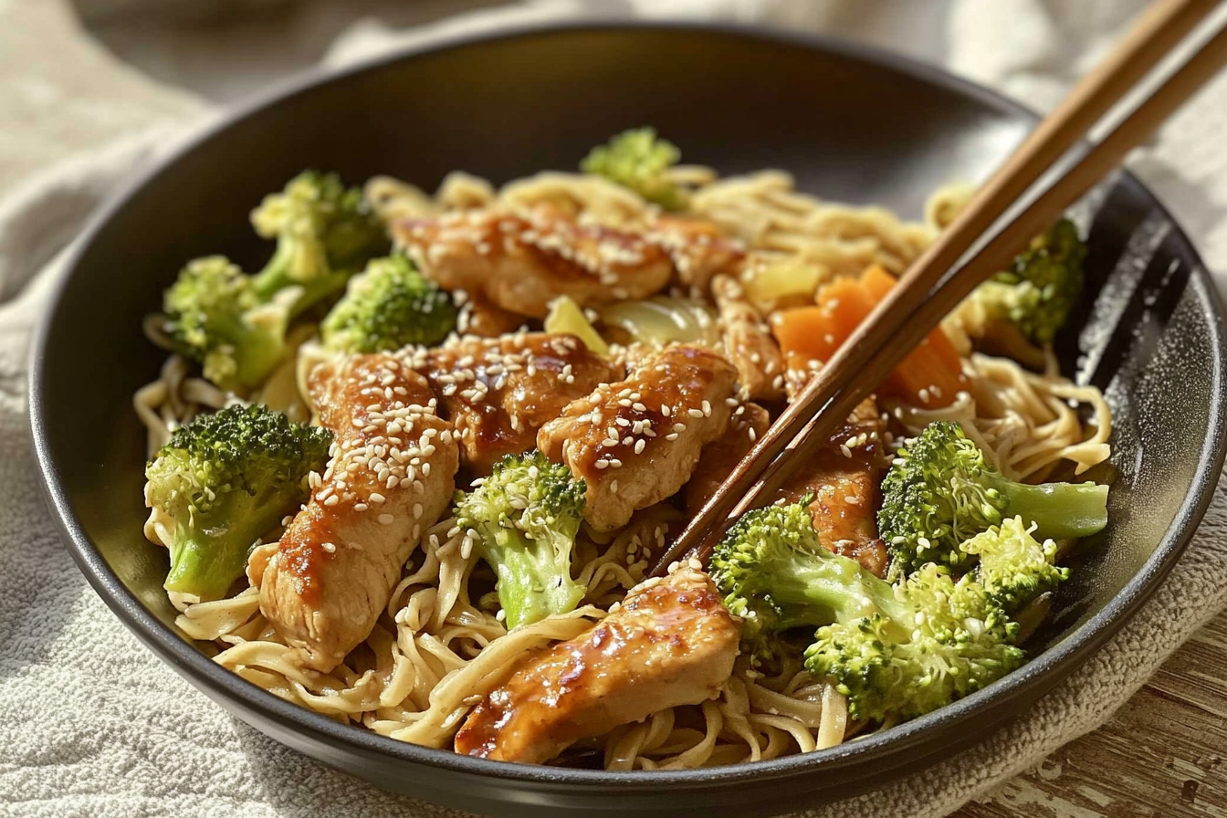 Poulet asiatique aux nouilles et brocoli