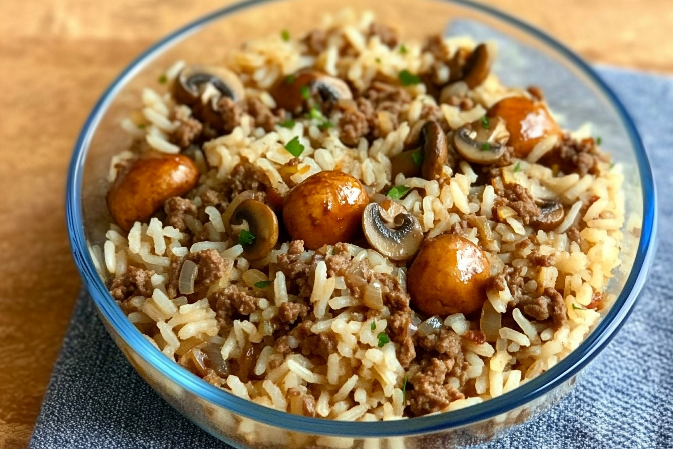 Riz aux champignons et viande hachée