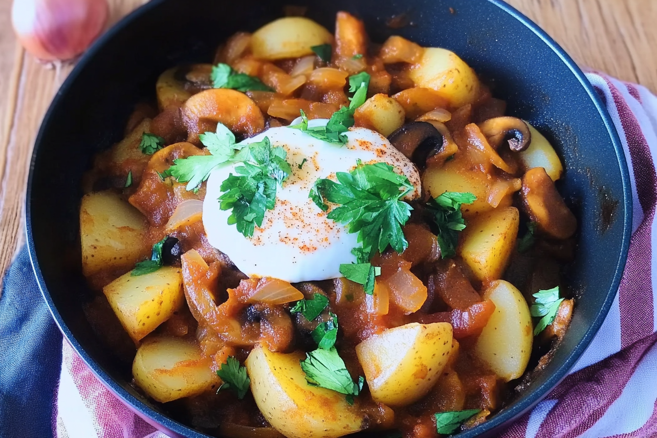 Sauté épicé de champignons et pommes de terre