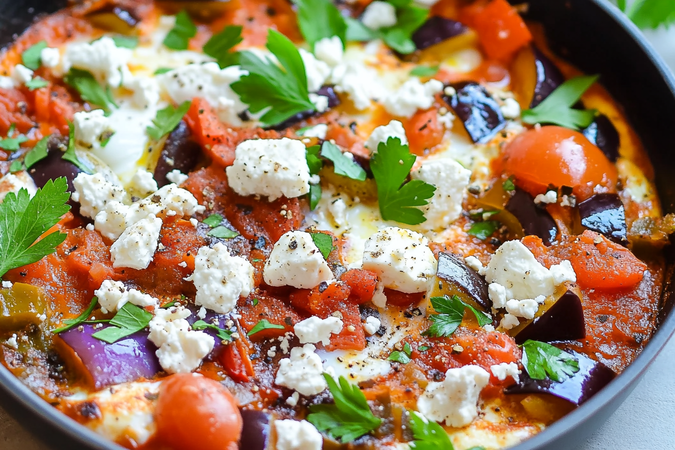 Shakshuka aux aubergines et feta