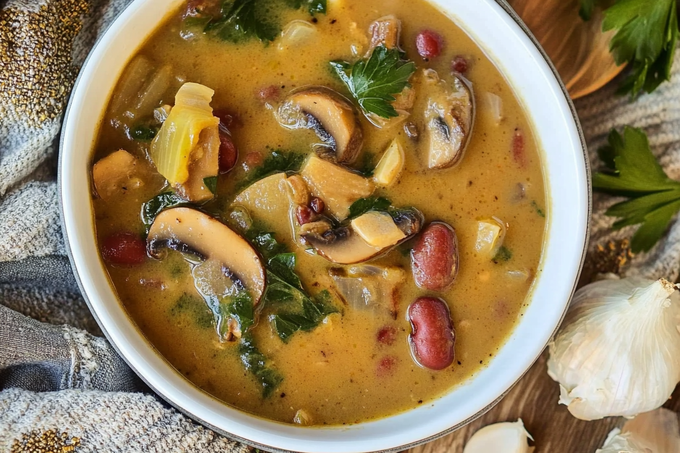 Soupe crémeuse aux champignons et haricots