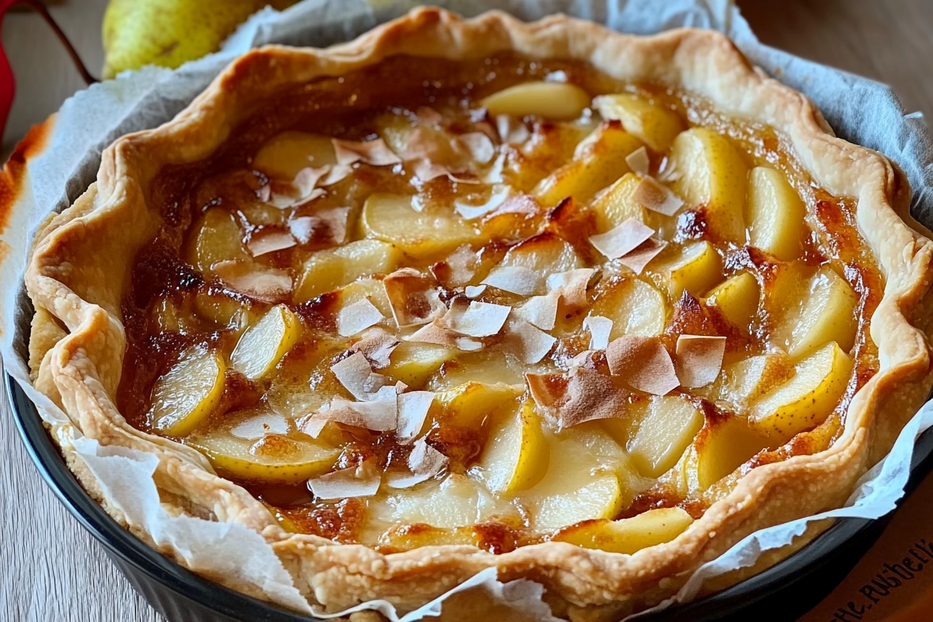 Tarte aux poires, fromage et miel