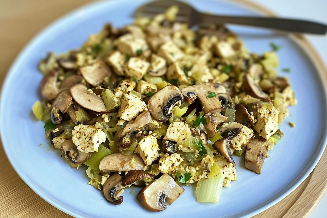 Tofu aux champignons et poireaux