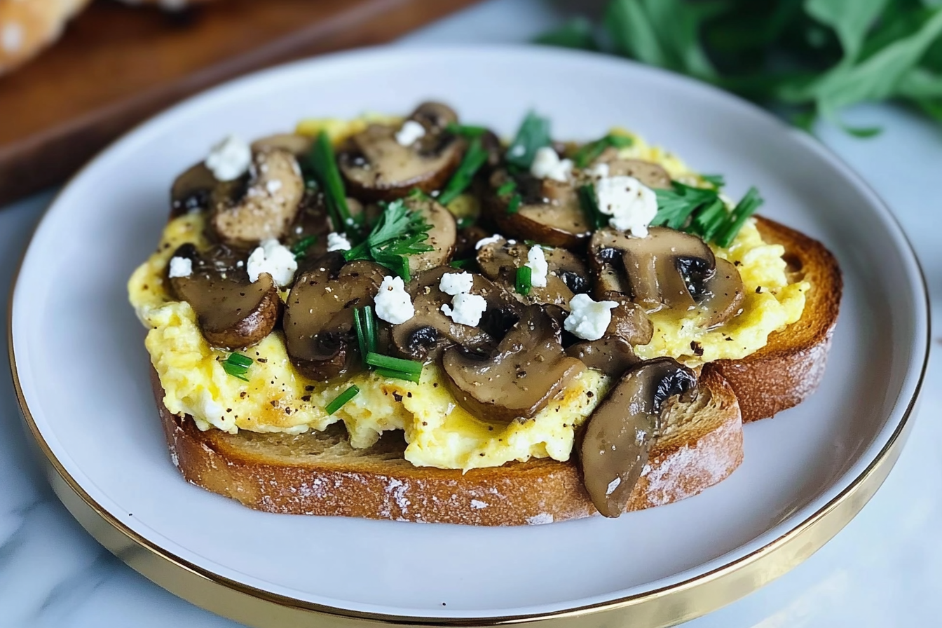 Tostada aux œufs et champignons