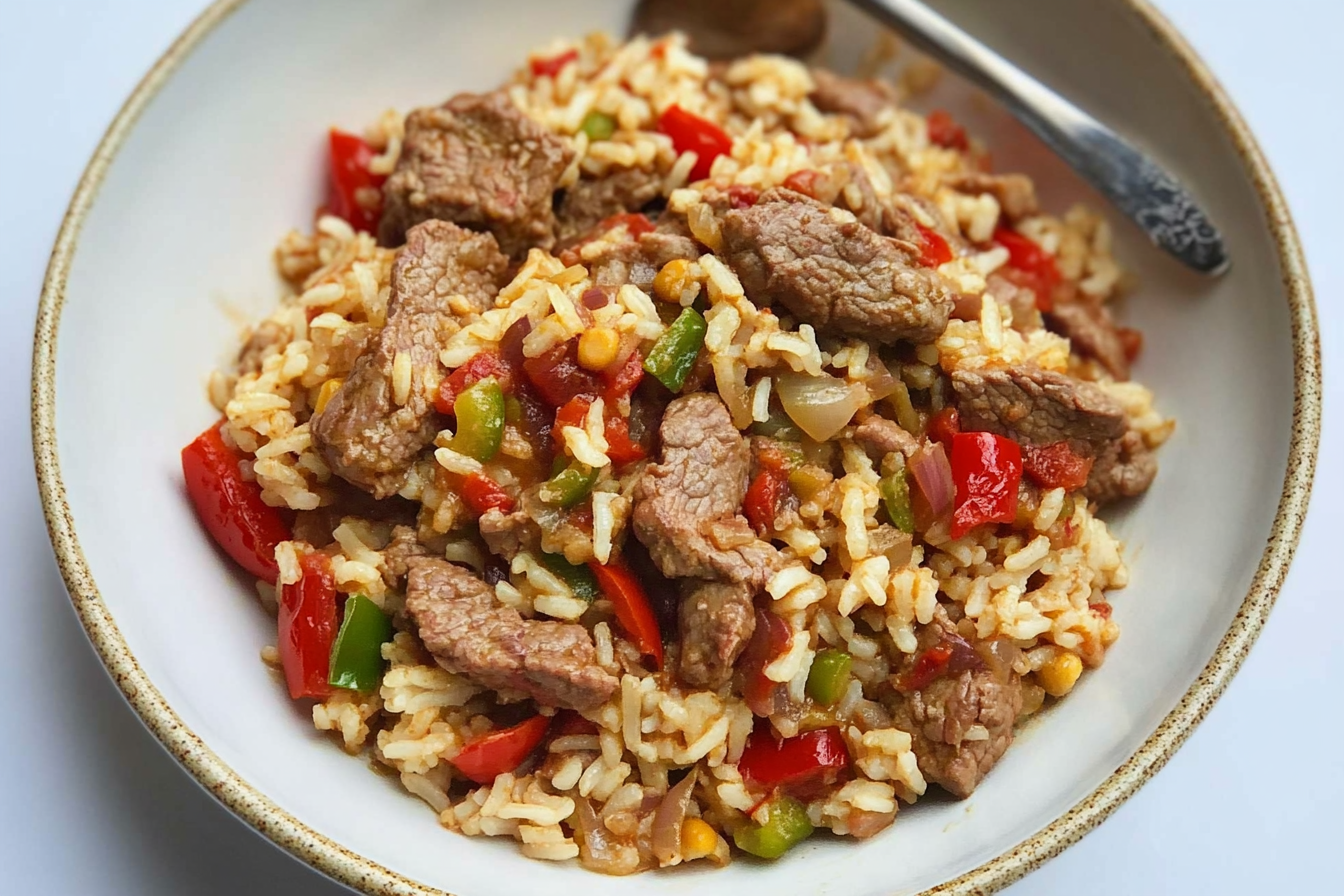 Riz avec boeuf et poivrons