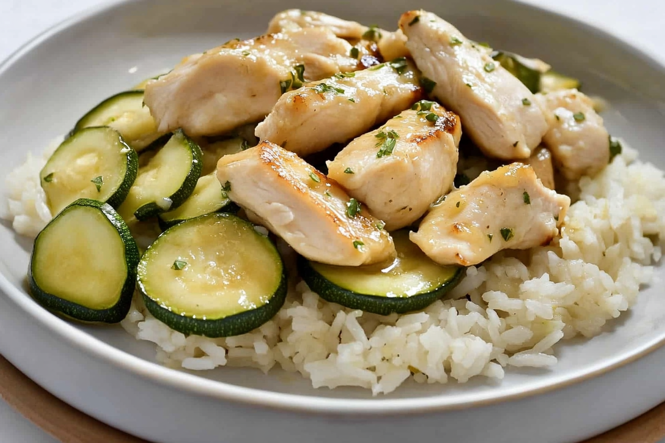 Riz sauté au poulet et courgette