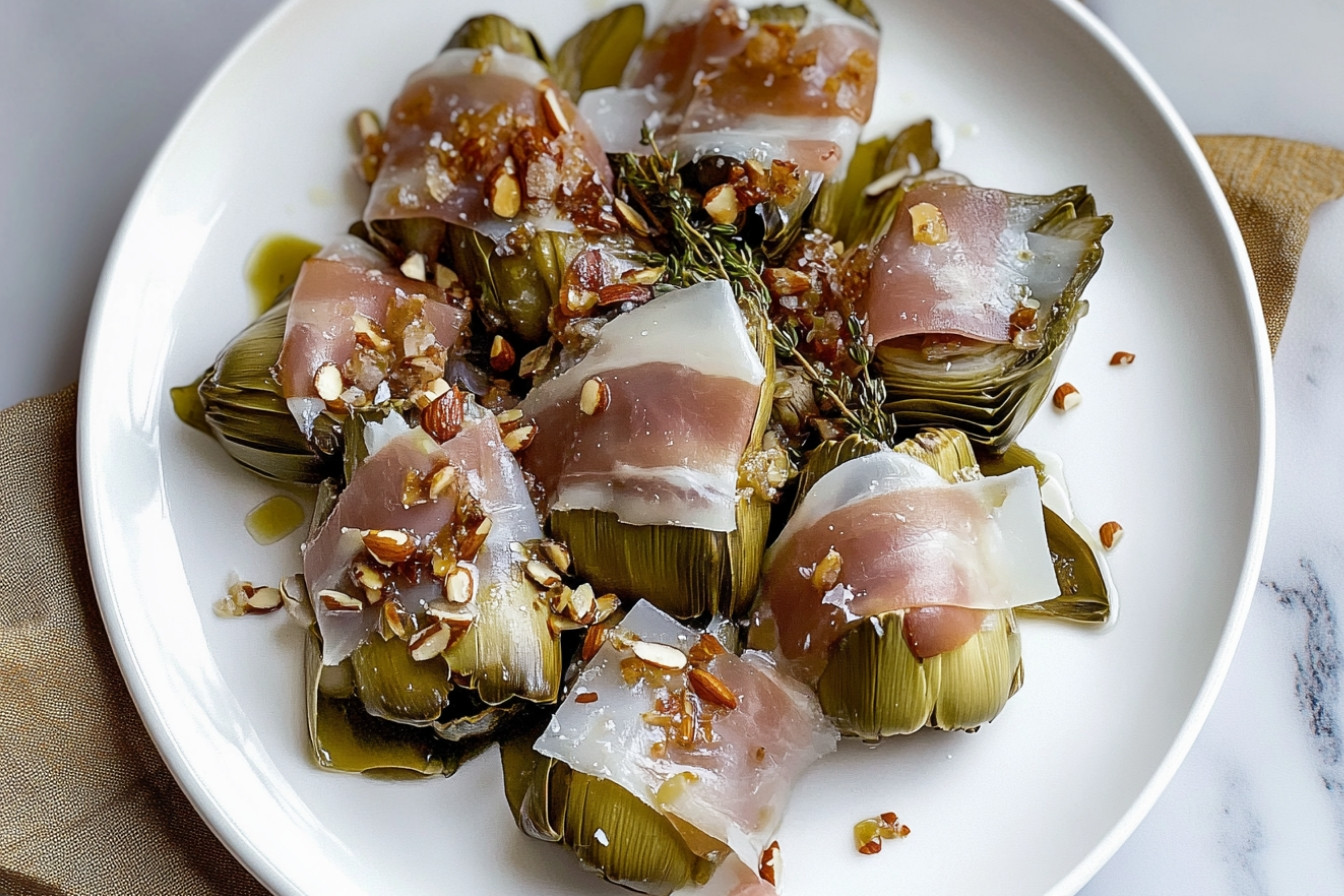 Artichauts au guanciale et amandes