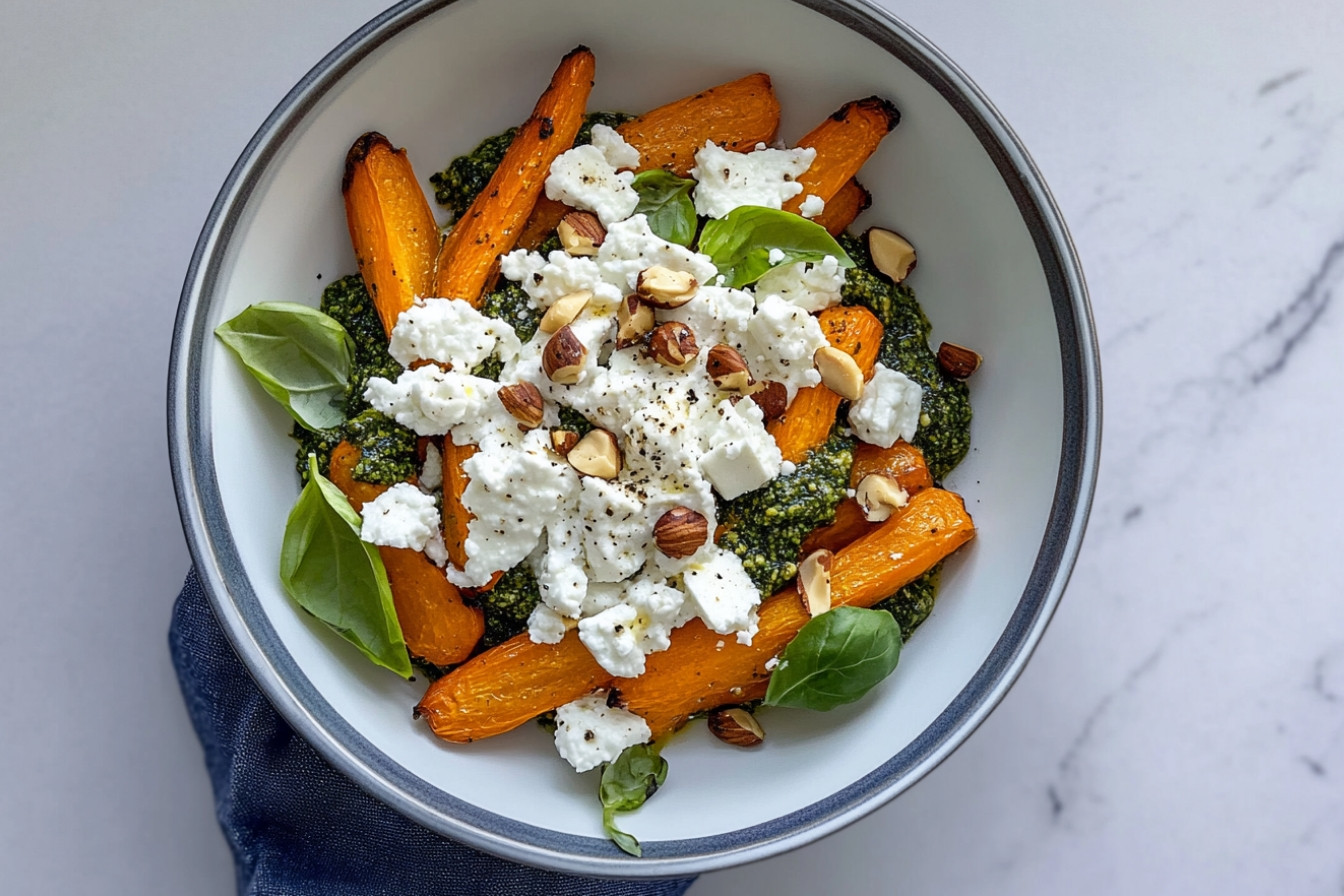 Carottes rôties au pesto et feta