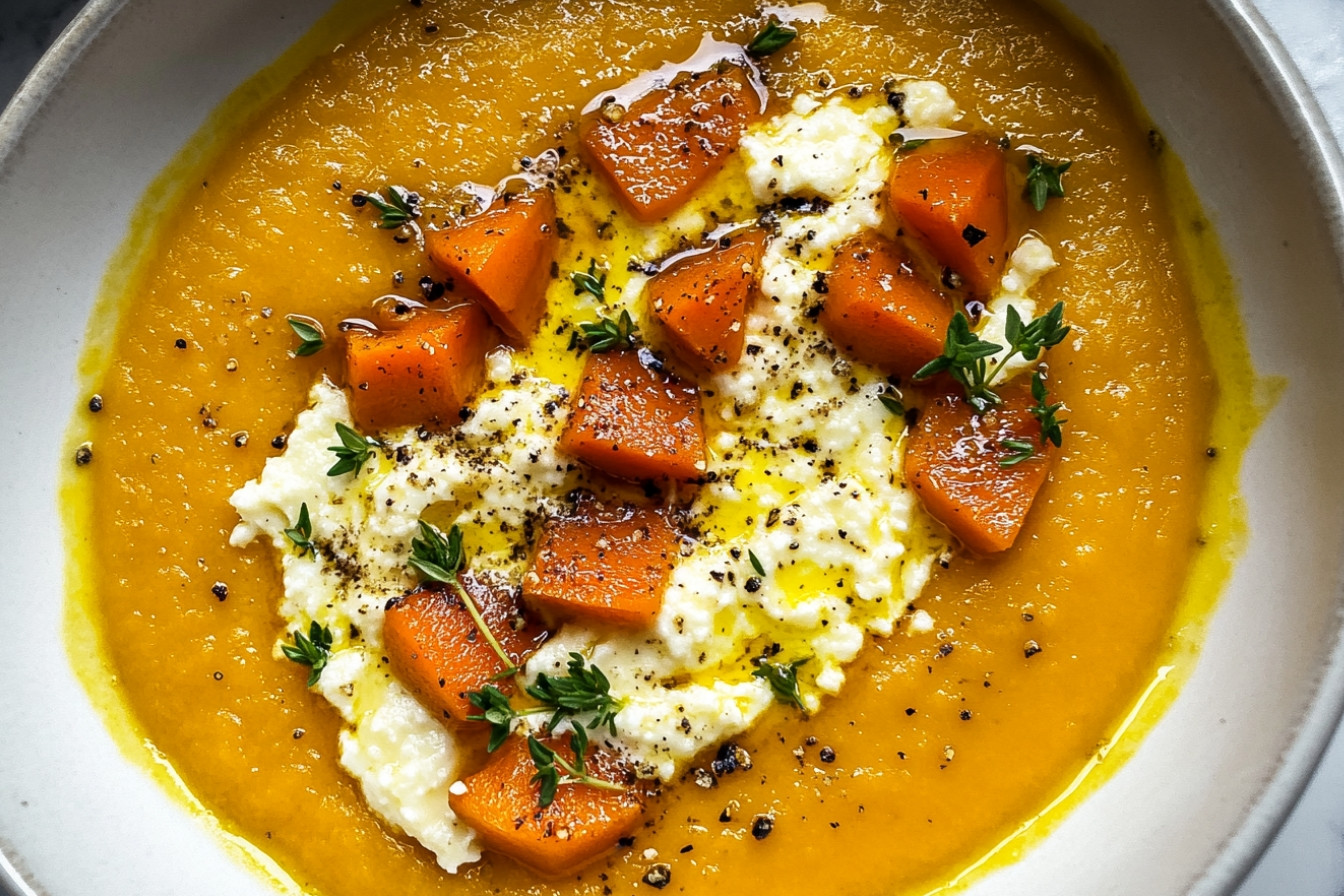 Crème de carottes rôties et ricotta