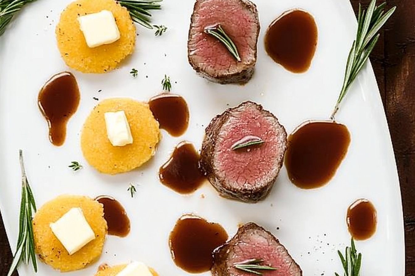 Filet d'agneau sur polenta frit.