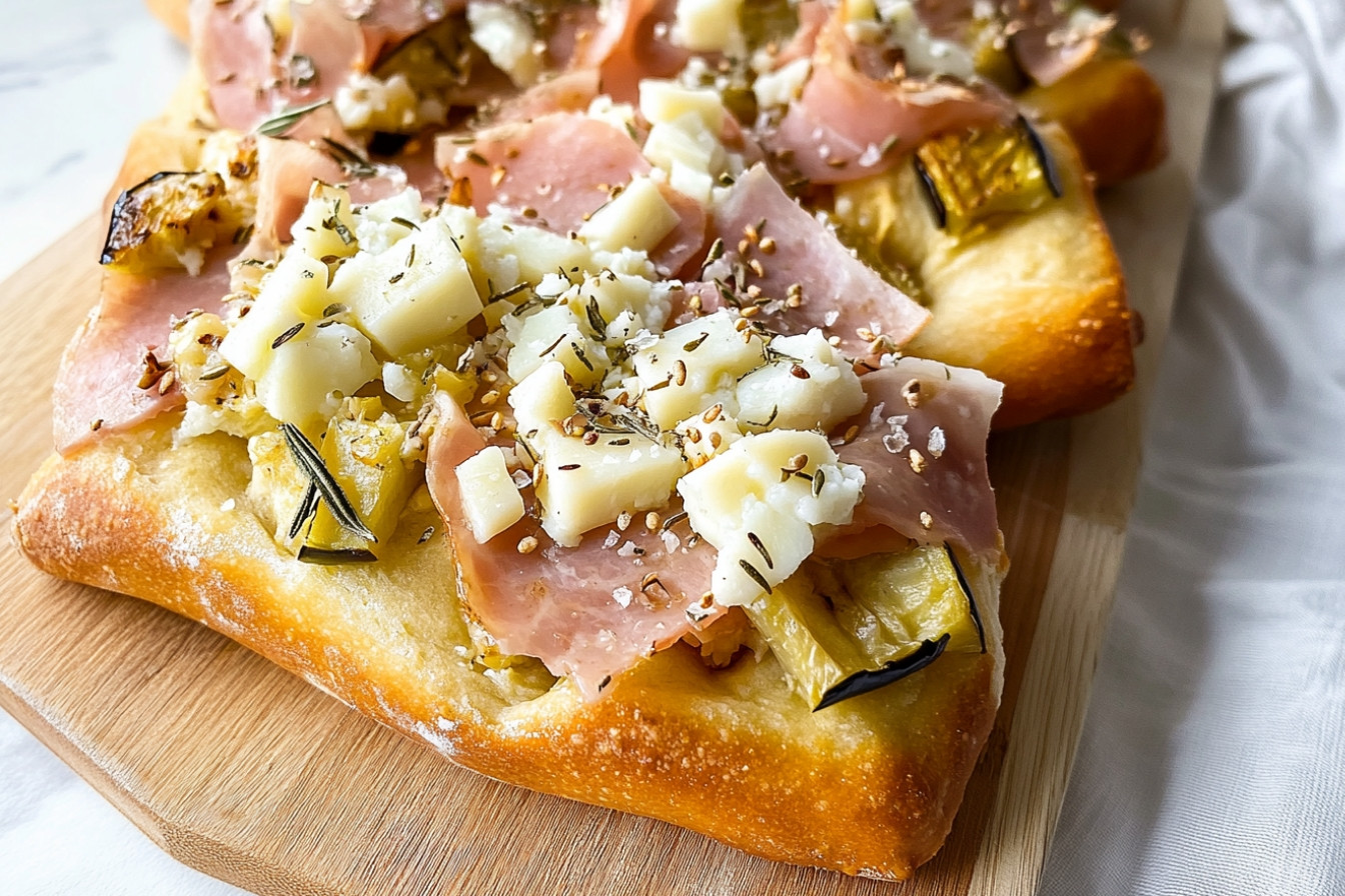 Focaccia aux aubergines et mortadelle