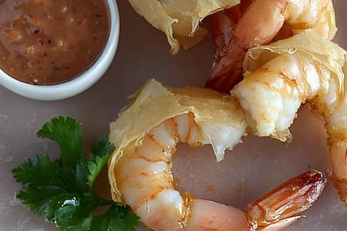 Gambas en pâte filo avec sauce
