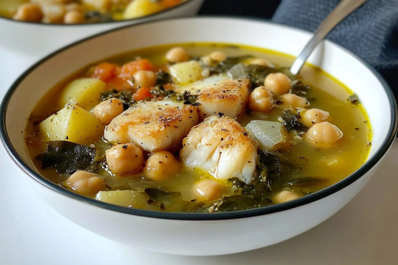 Garbanzos au bacalao et pommes