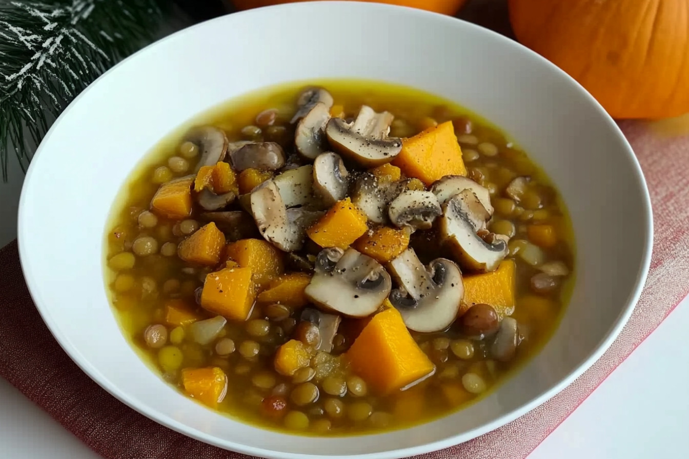 Lentilles avec courge et champignons