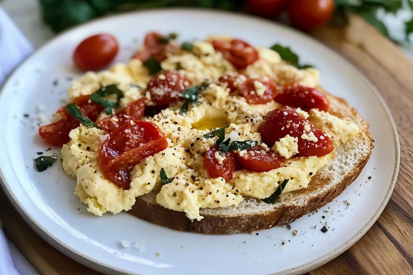 Œufs brouillés aux tomates et fromage