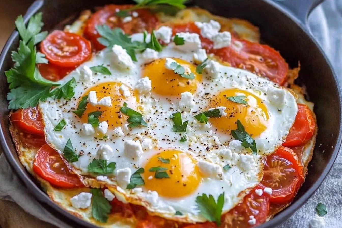 Œufs poêlés au tomate feta