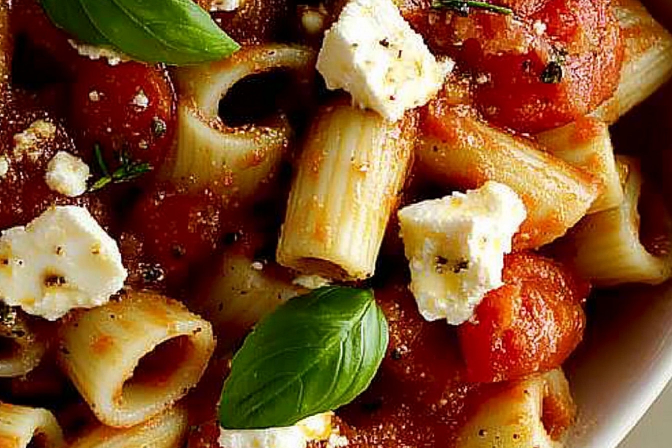 Pasta au tomate et feta au four