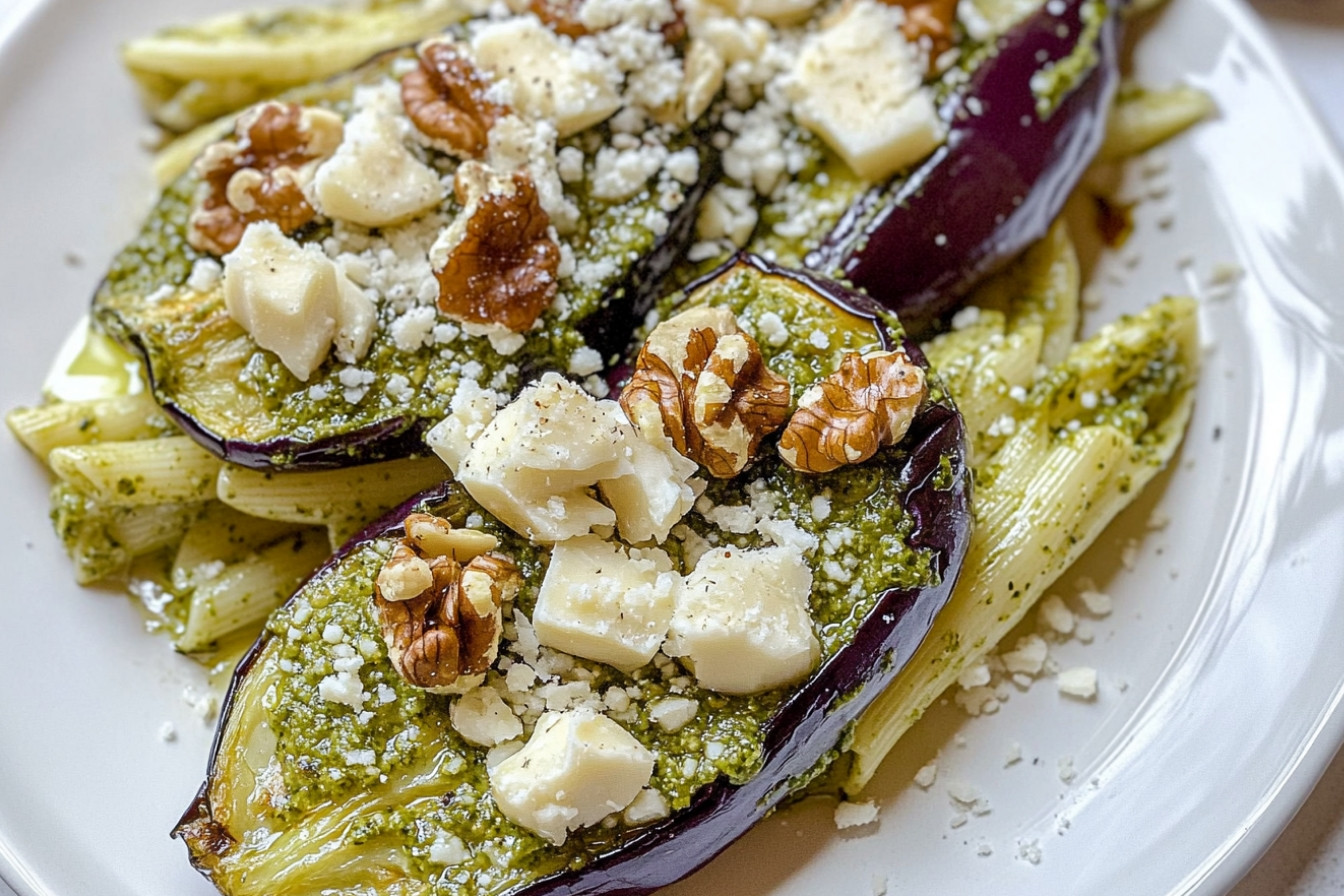 Pâtes à l'aubergine et pesto