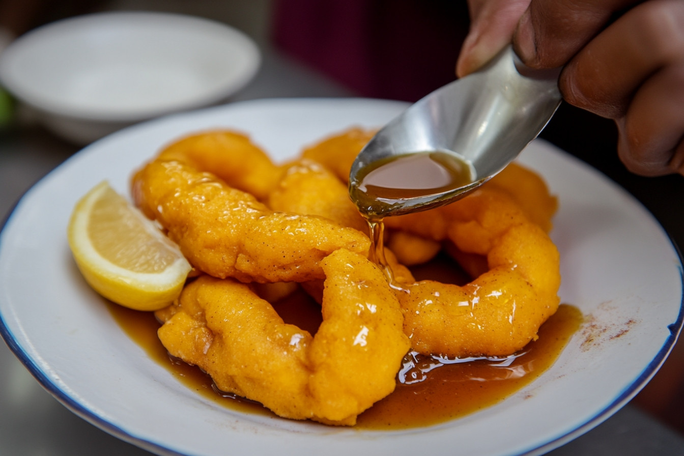 Picarones péruviens et miel